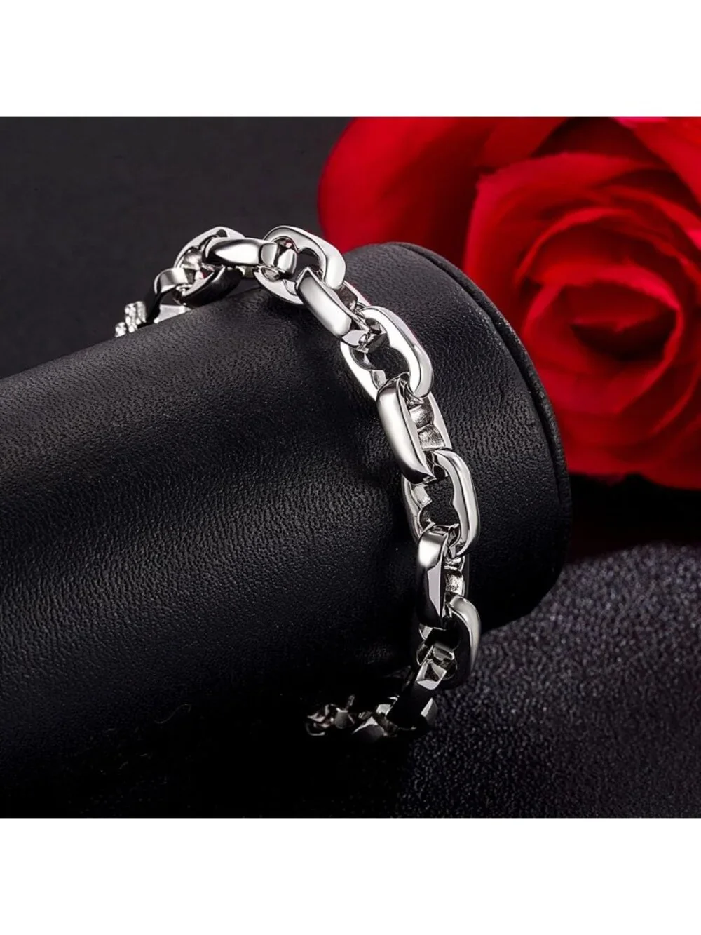 Handmade Solid 925 Silver Box Chain Bracelet for Men, Hip Hop Style, 7-10 Inch